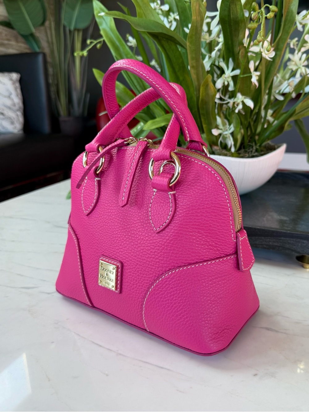 New Dooney & Bourke Lucca Leather Small Satchel Fuchsia - Picture 6 of 16